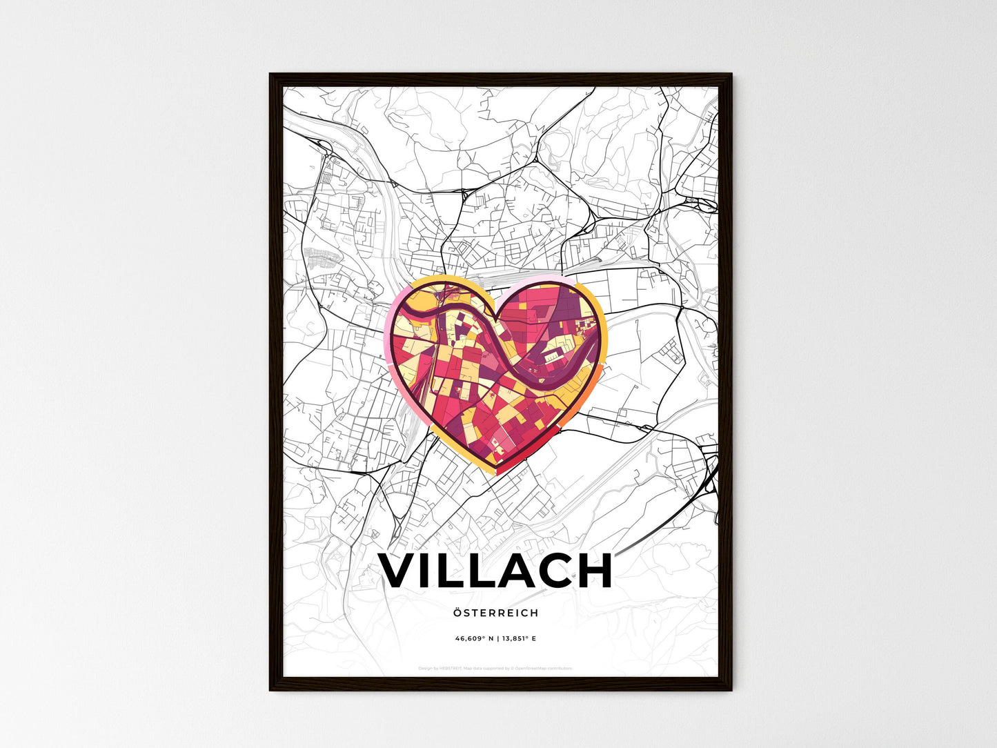 Villach Austria wedding art map with heart icon
