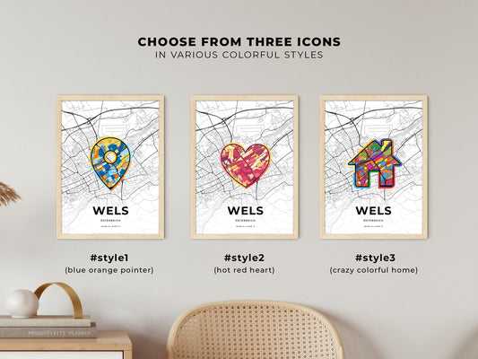 Wels Austria maps with colorful icons