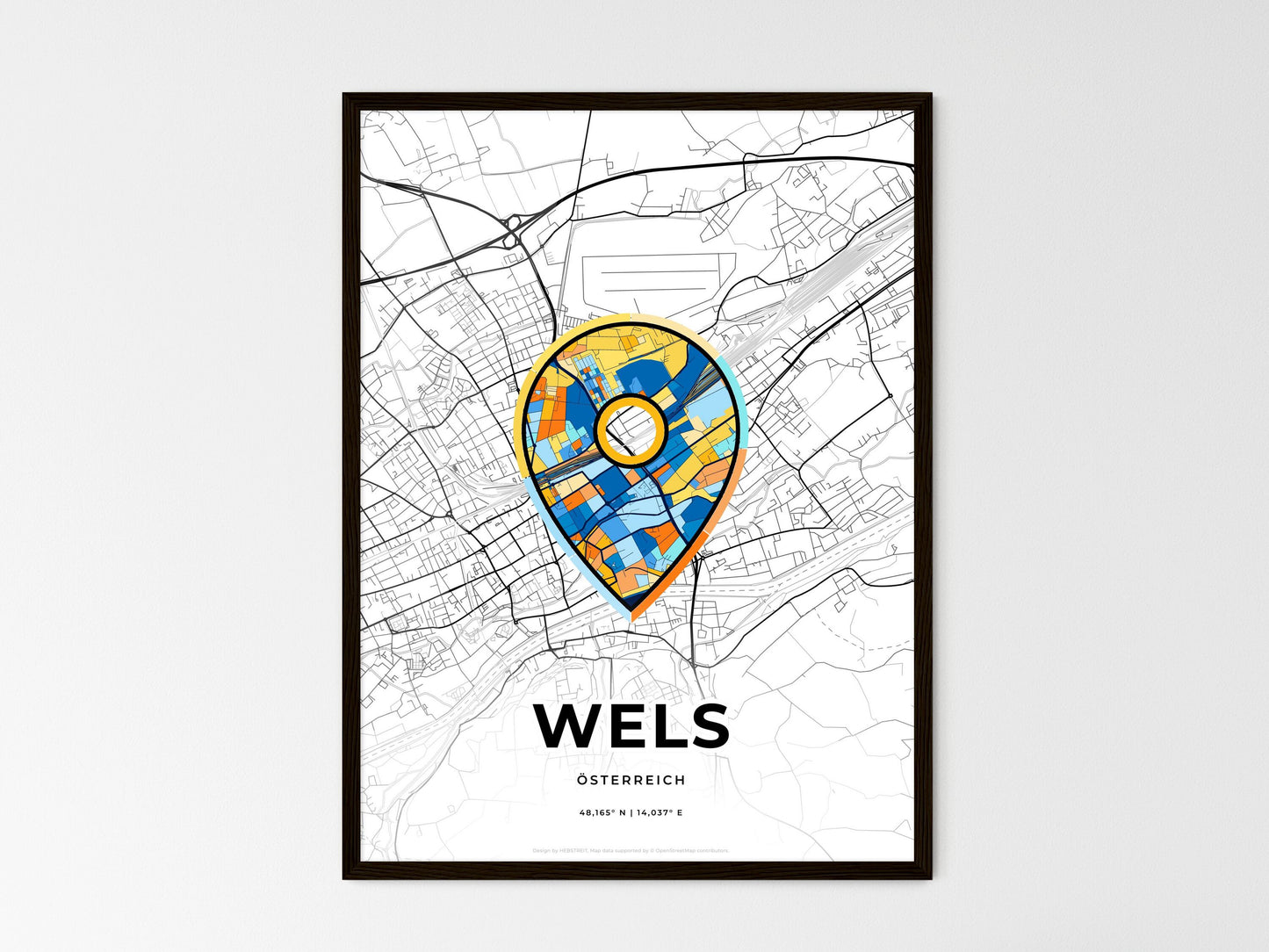 Wels Austria wedding art map with pointer icon