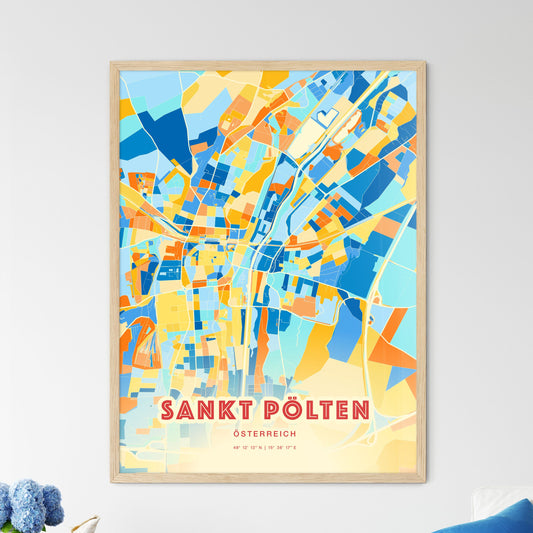 Colorful SANKT PÖLTEN AUSTRIA Fine Art Map Blue Orange