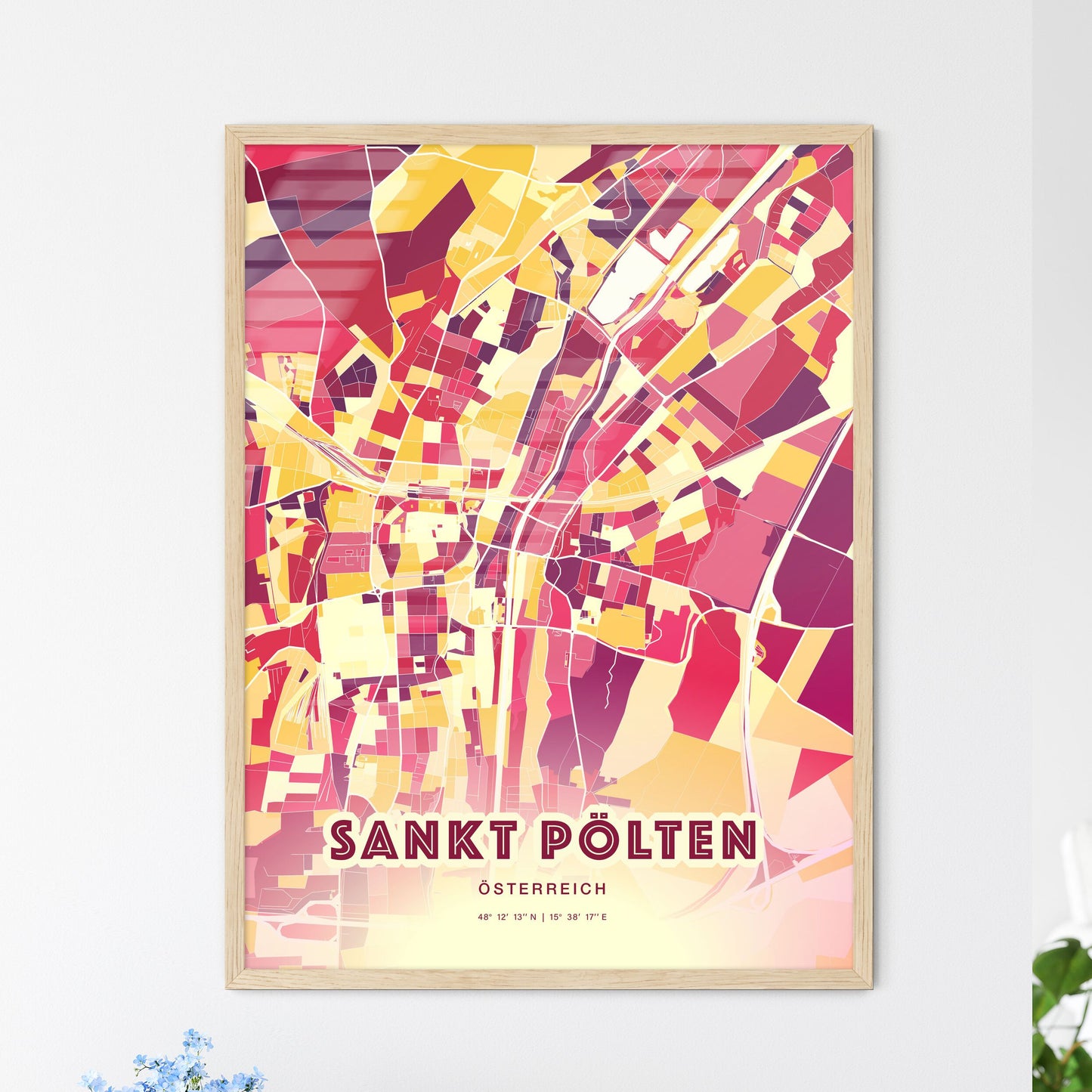 Colorful SANKT PÖLTEN AUSTRIA Fine Art Map Hot Red