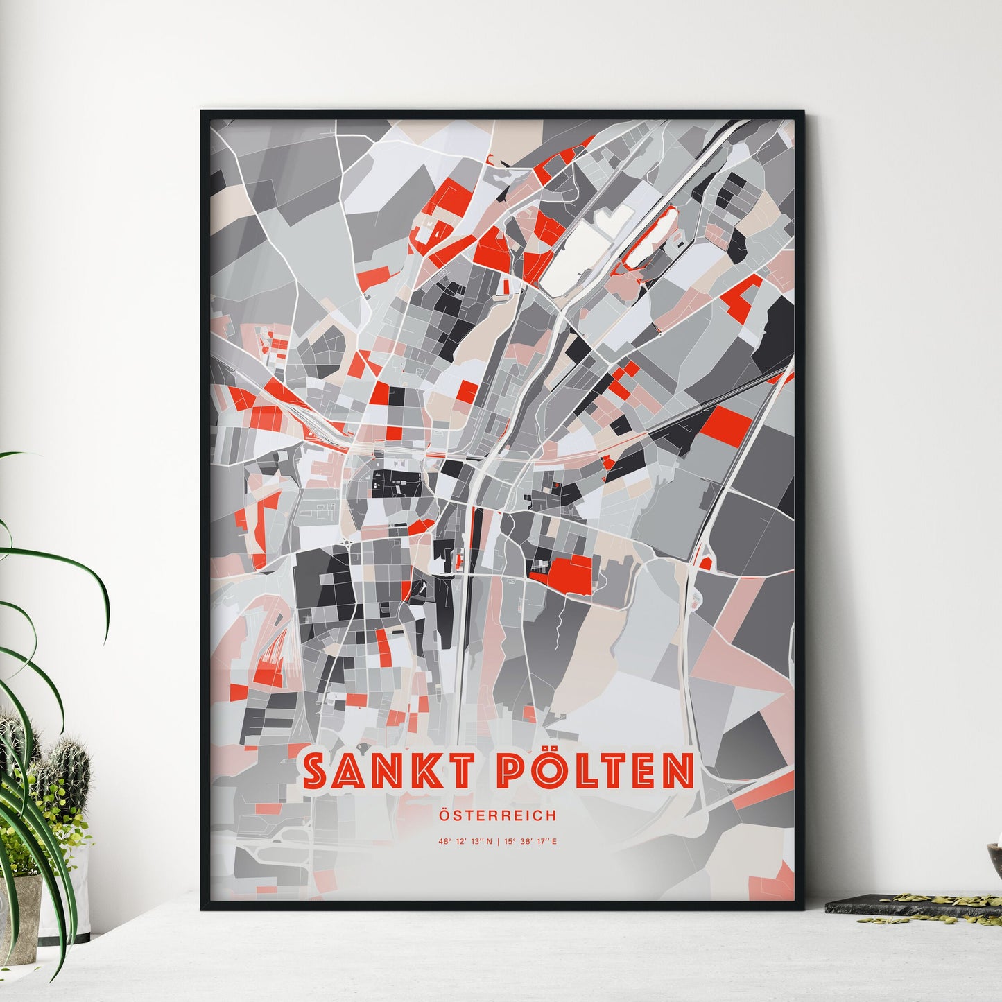 Colorful SANKT PÖLTEN AUSTRIA Fine Art Map Modern