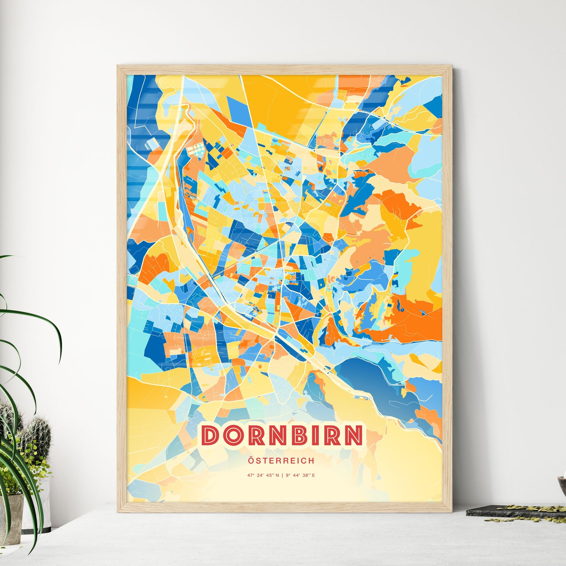 Colorful Dornbirn Austria Fine Art Map Blue Orange