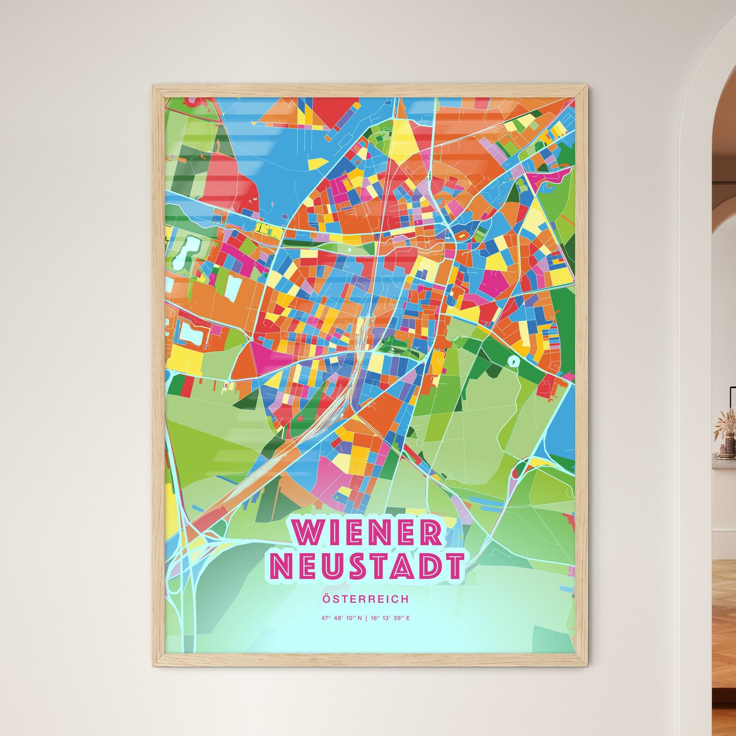 Colorful WIENER NEUSTADT AUSTRIA Fine Art Map Crazy Colors
