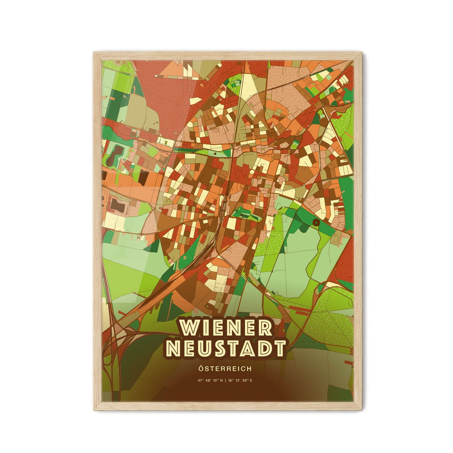 Colorful WIENER NEUSTADT AUSTRIA Fine Art Map Farmhouse