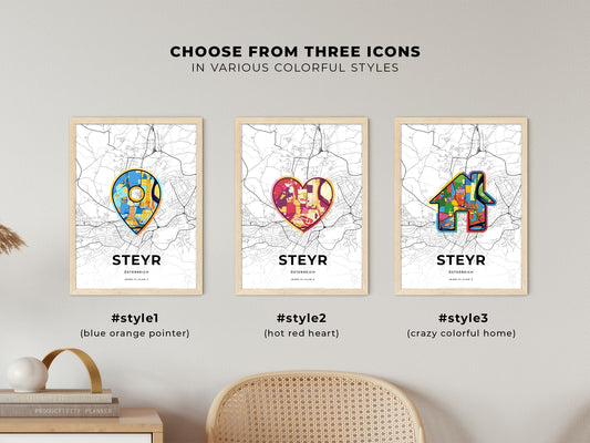 Steyr Austria maps with colorful icons