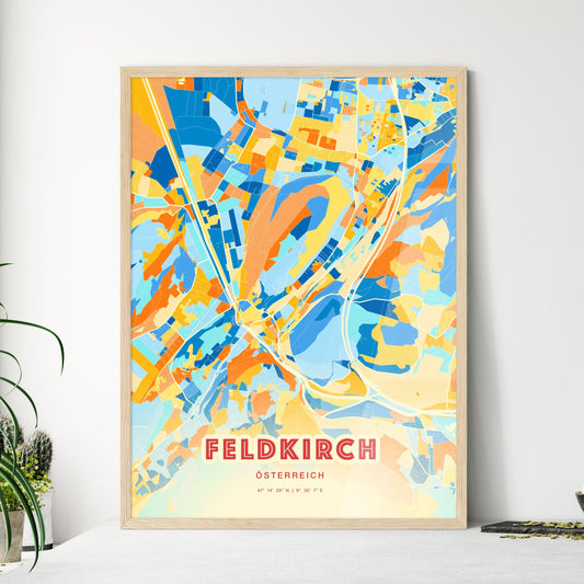 Colorful FELDKIRCH AUSTRIA Fine Art Map Blue Orange