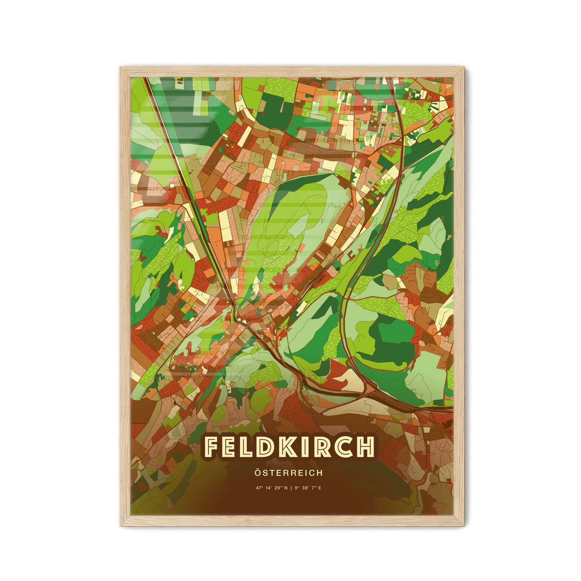 Colorful FELDKIRCH AUSTRIA Fine Art Map Farmhouse