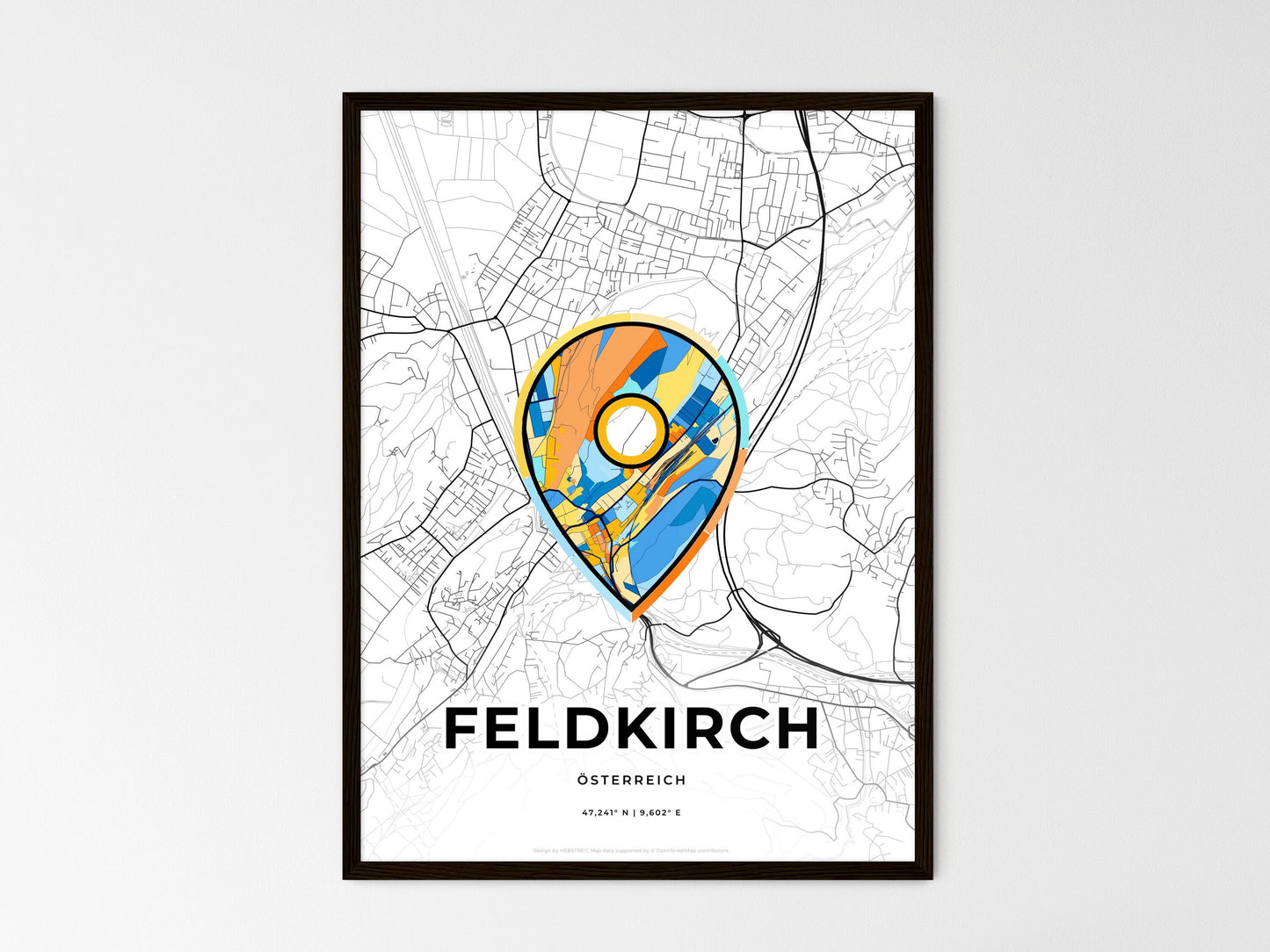 Feldkirch Austria wedding art map with pointer icon