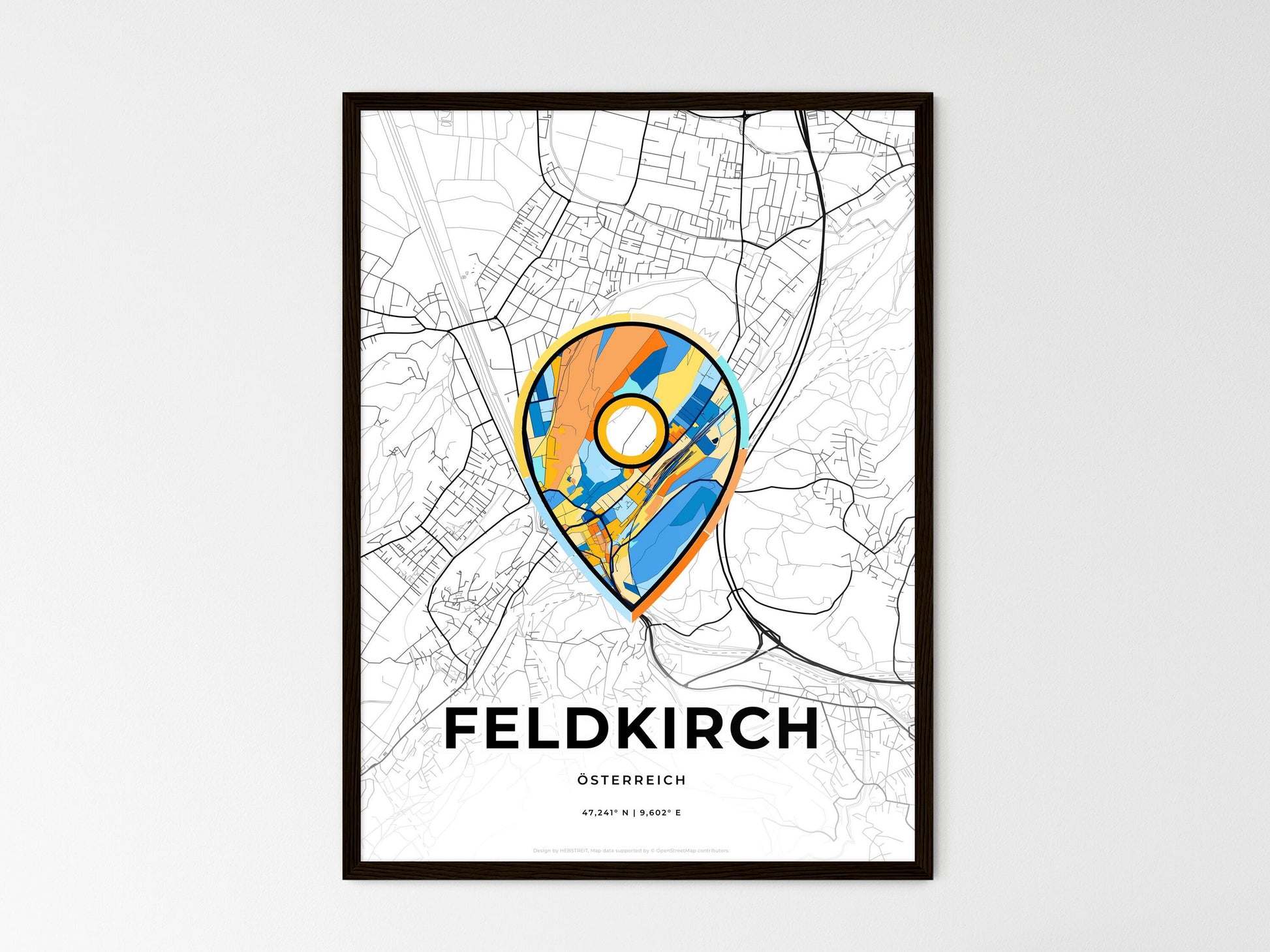 Feldkirch Austria wedding art map with pointer icon