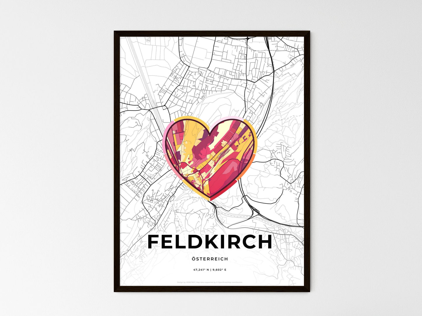 Feldkirch Austria wedding art map with heart icon