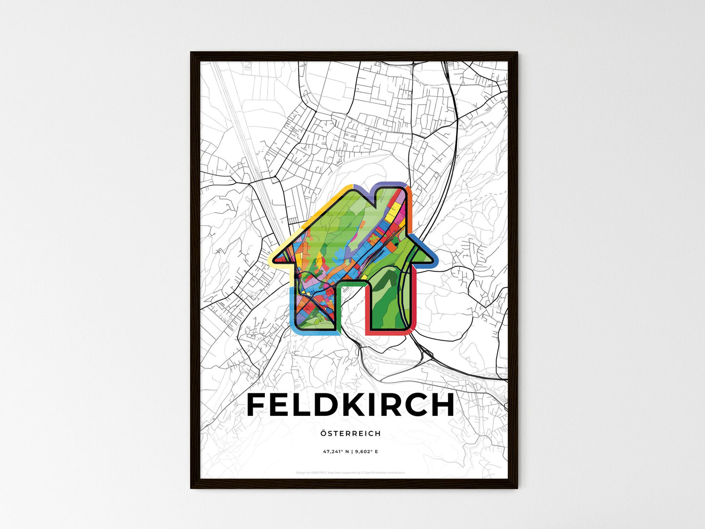 Feldkirch Austria wedding art map with home icon