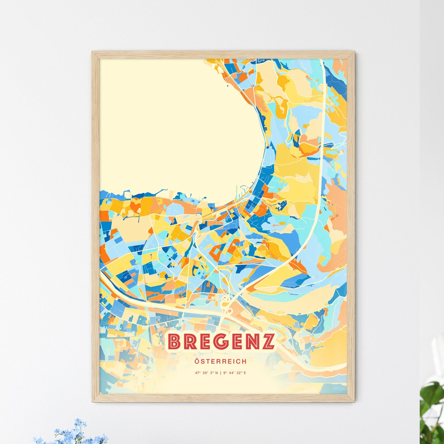 Colorful BREGENZ AUSTRIA Fine Art Map Blue Orange