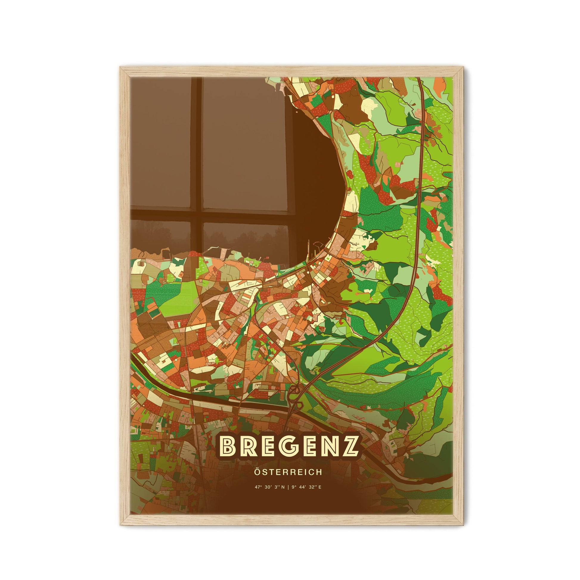 Colorful BREGENZ AUSTRIA Fine Art Map Farmhouse