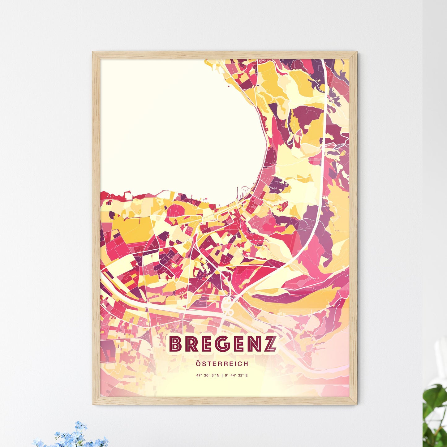 Colorful BREGENZ AUSTRIA Fine Art Map Hot Red