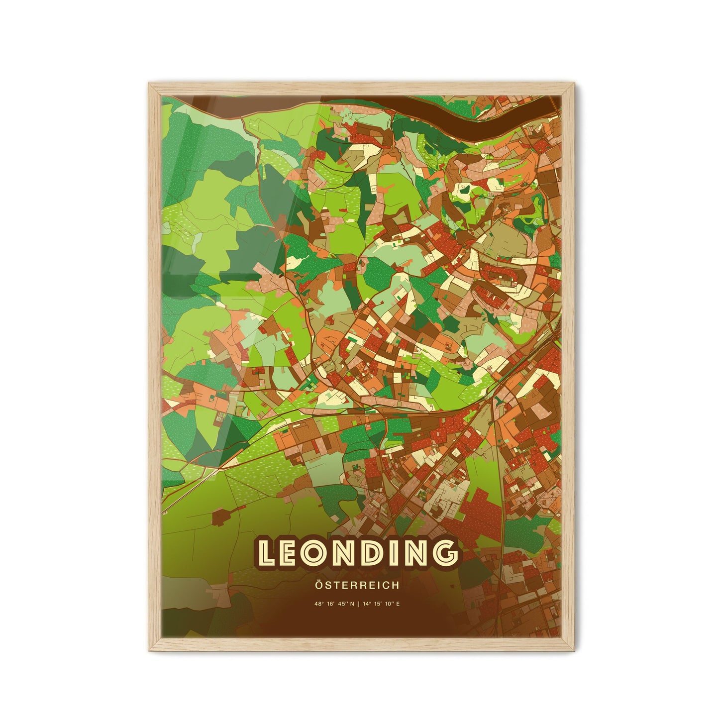 Colorful LEONDING AUSTRIA Fine Art Map Farmhouse