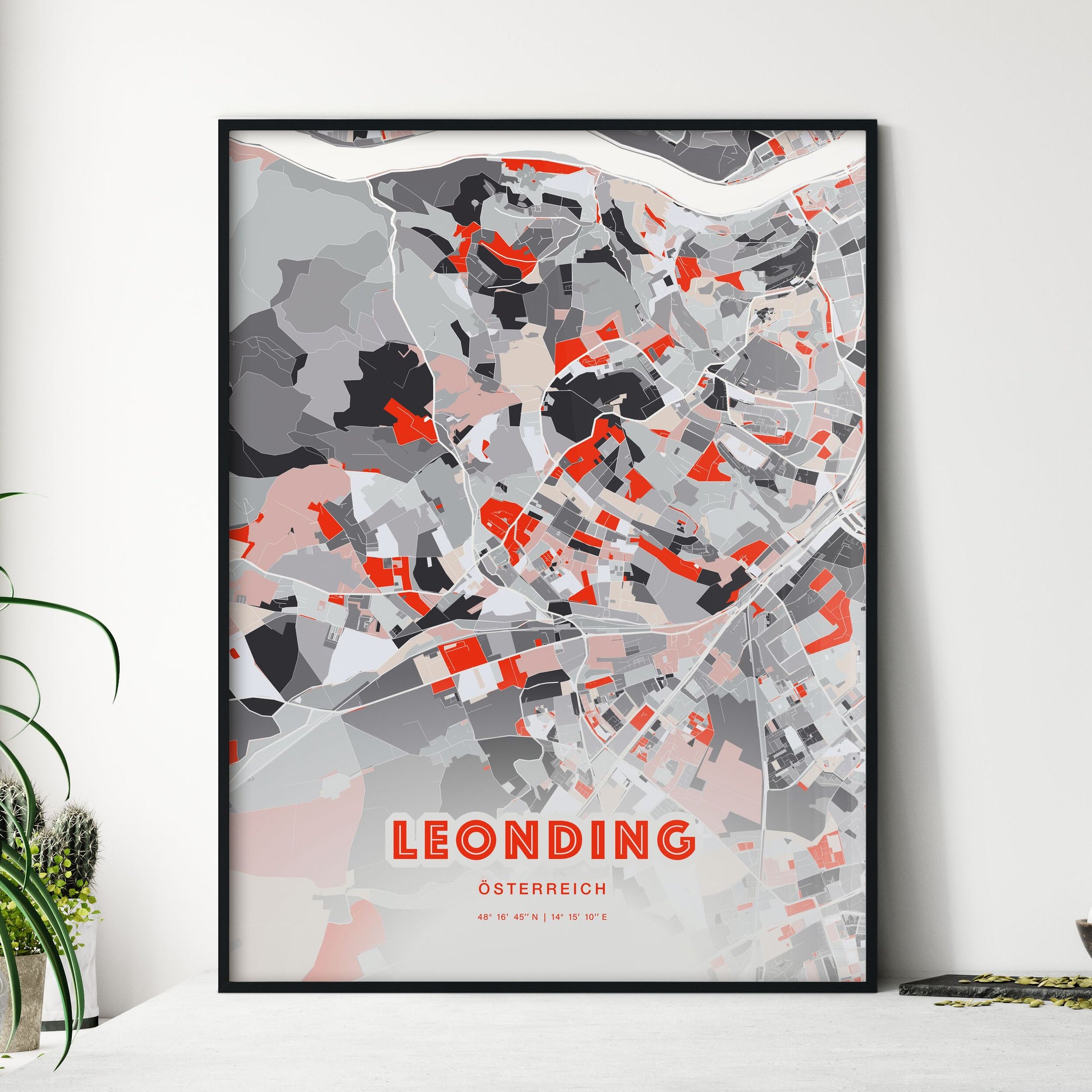 Colorful LEONDING AUSTRIA Fine Art Map Modern