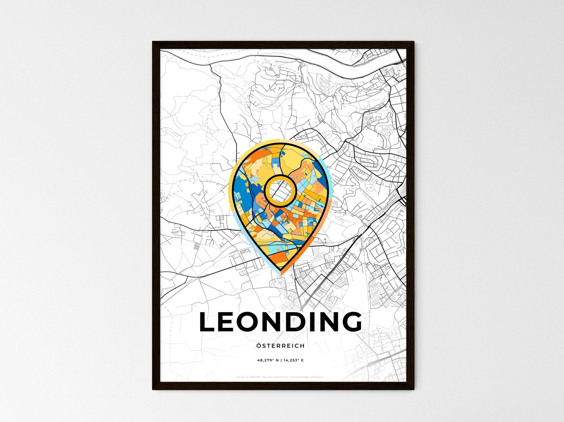 Leonding Austria wedding art map with pointer icon