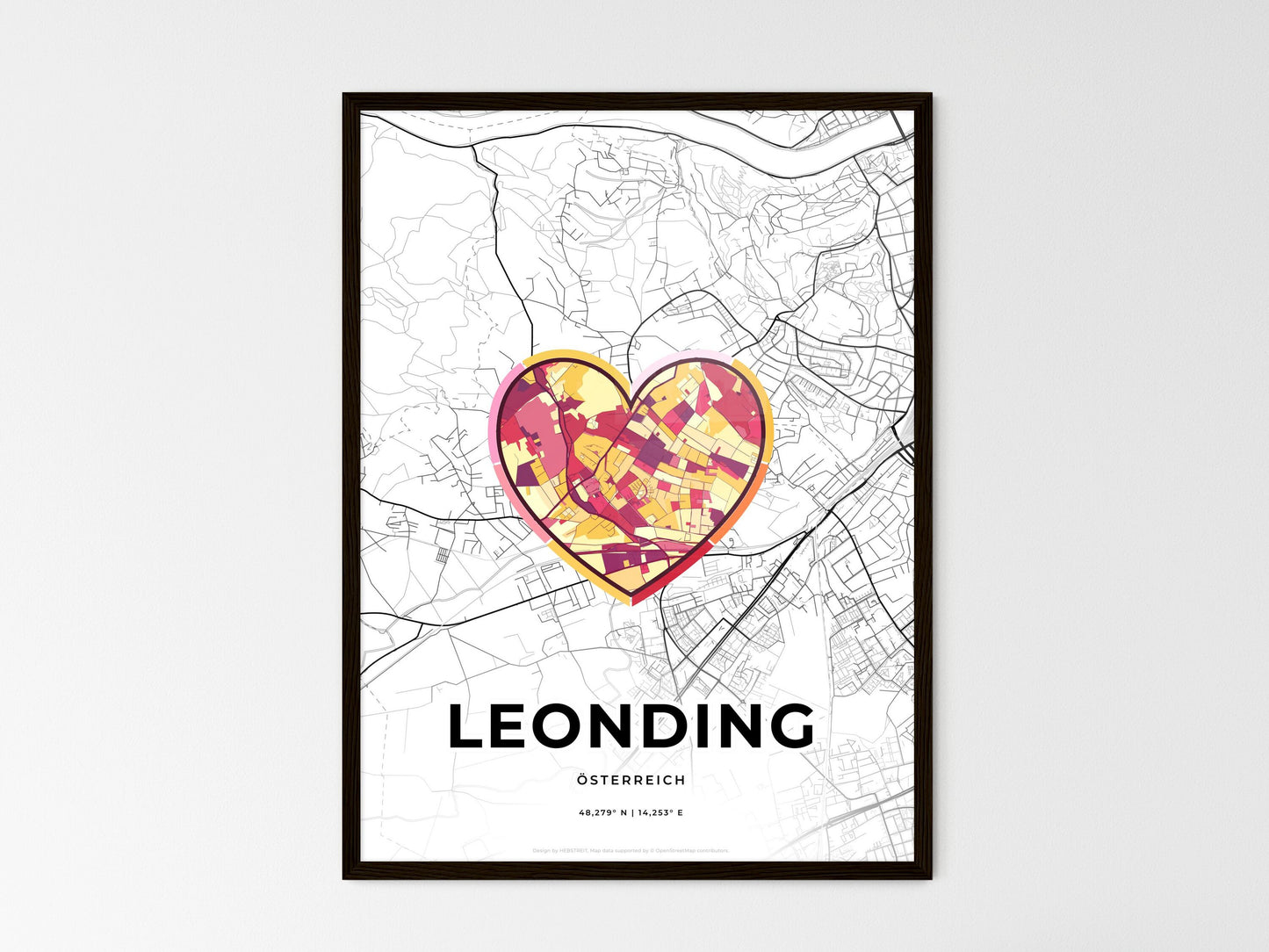 Leonding Austria wedding art map with heart icon