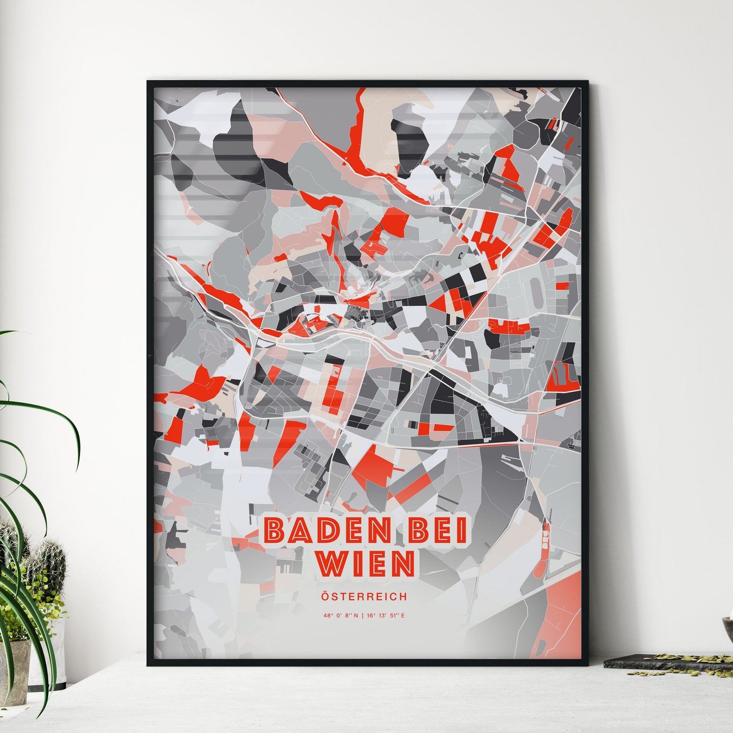 Colorful BADEN BEI WIEN AUSTRIA Fine Art Map Modern