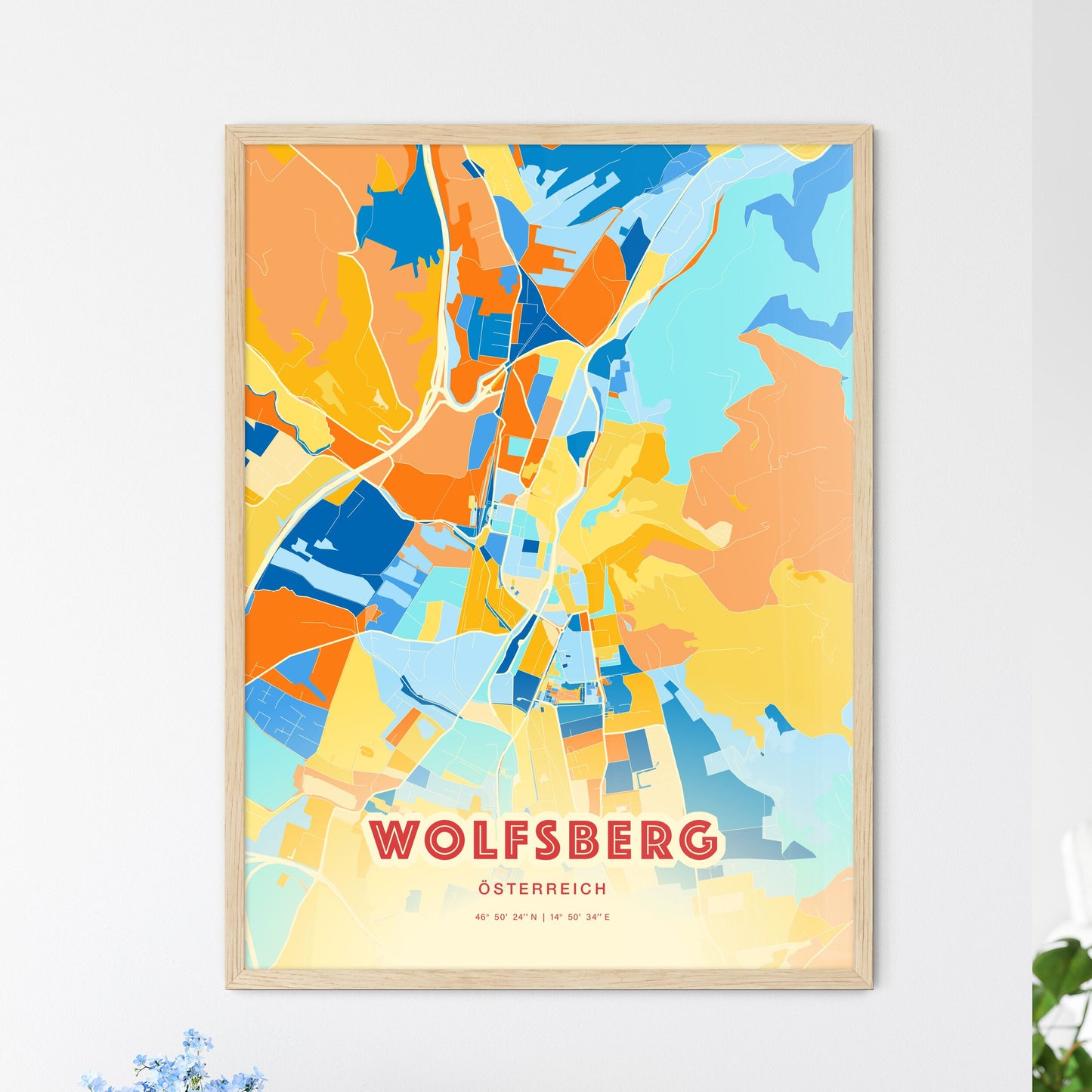 Colorful WOLFSBERG AUSTRIA Fine Art Map Blue Orange