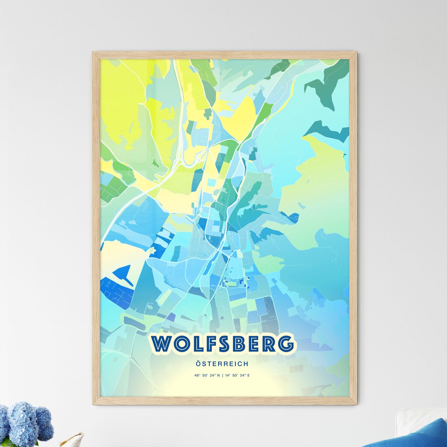 Colorful WOLFSBERG AUSTRIA Fine Art Map Cool Blue