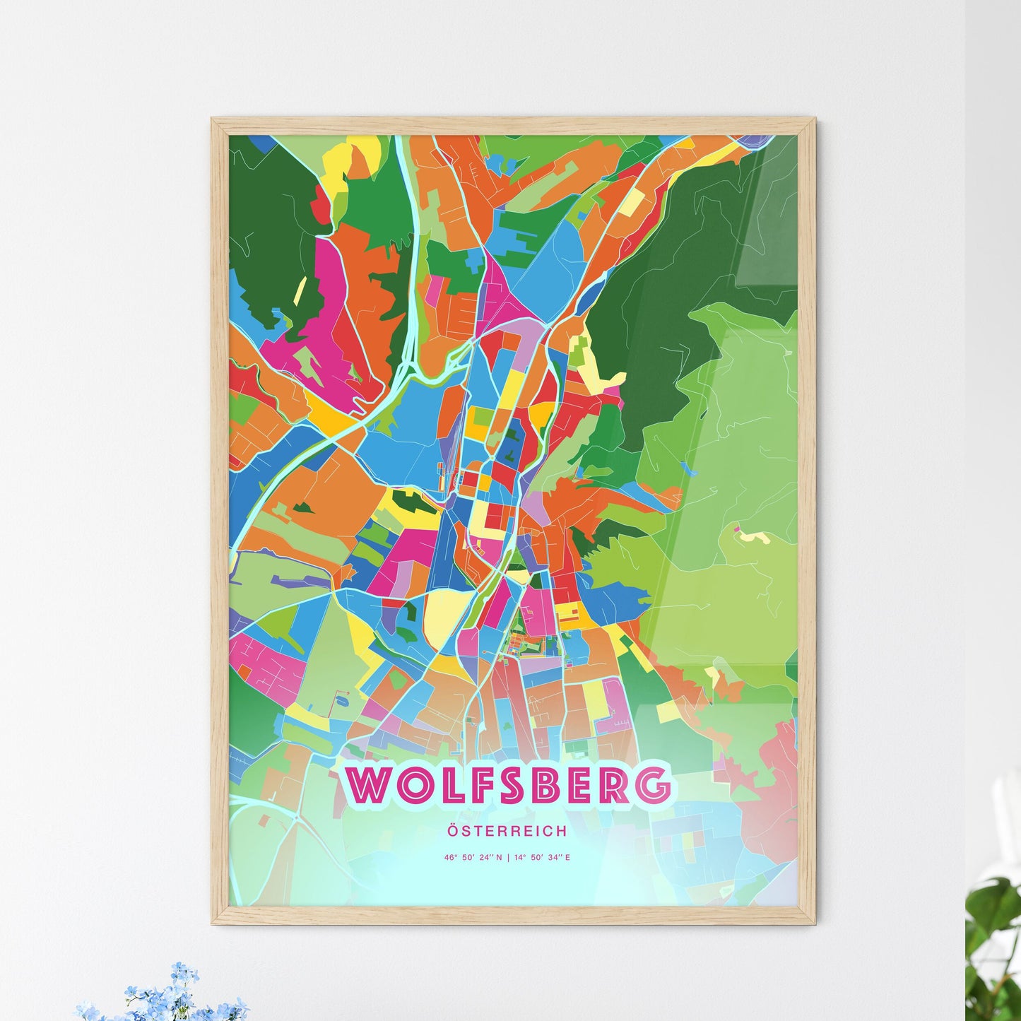 Colorful WOLFSBERG AUSTRIA Fine Art Map Crazy Colors
