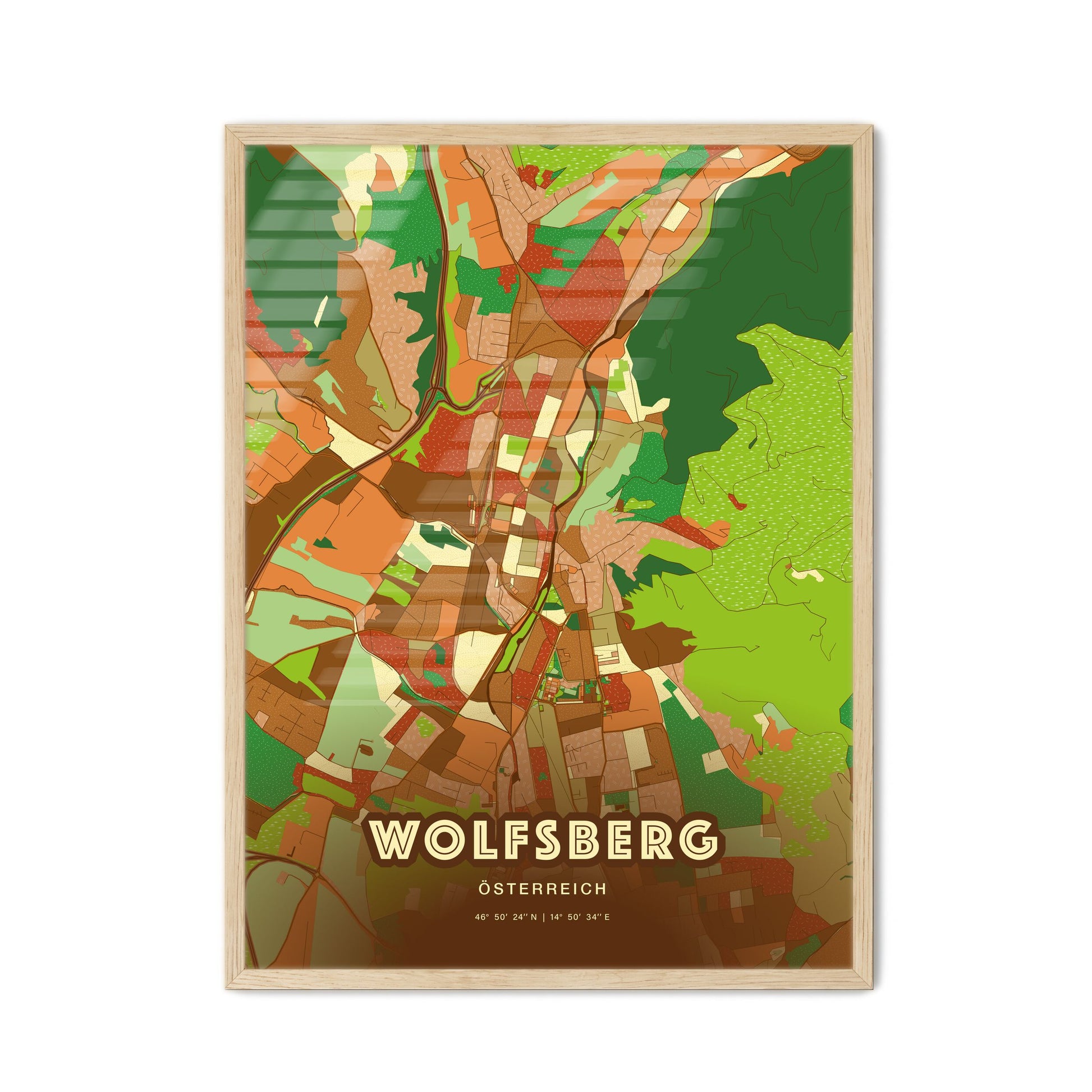 Colorful WOLFSBERG AUSTRIA Fine Art Map Farmhouse