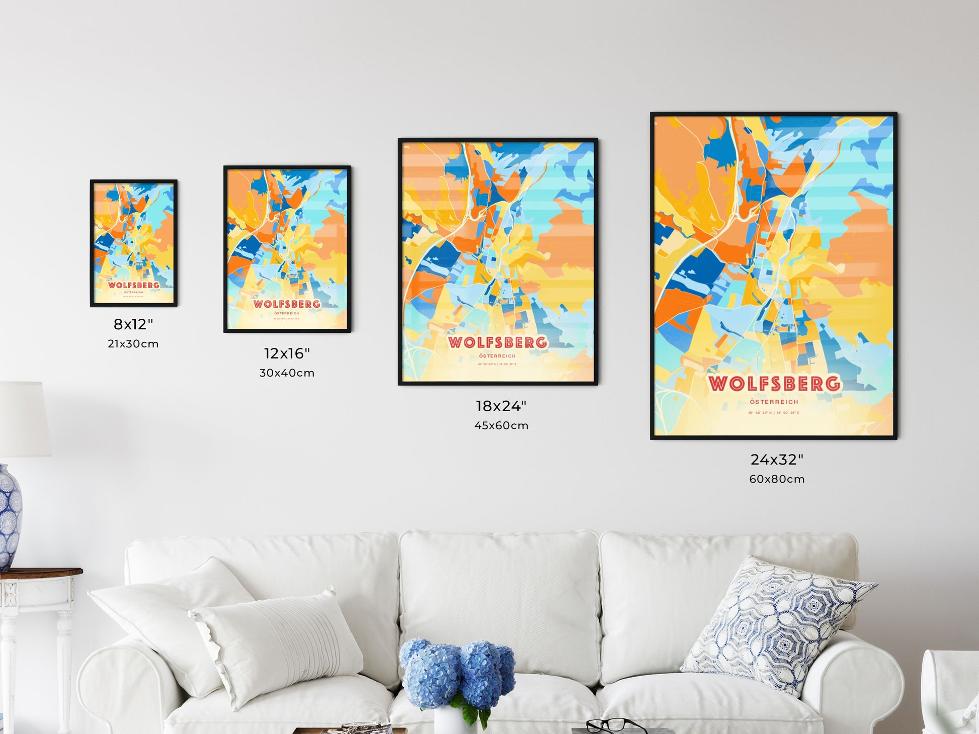 Colorful WOLFSBERG AUSTRIA Fine Art Map Blue Orange