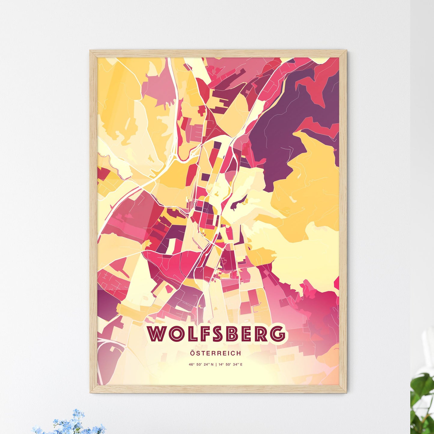 Colorful WOLFSBERG AUSTRIA Fine Art Map Hot Red