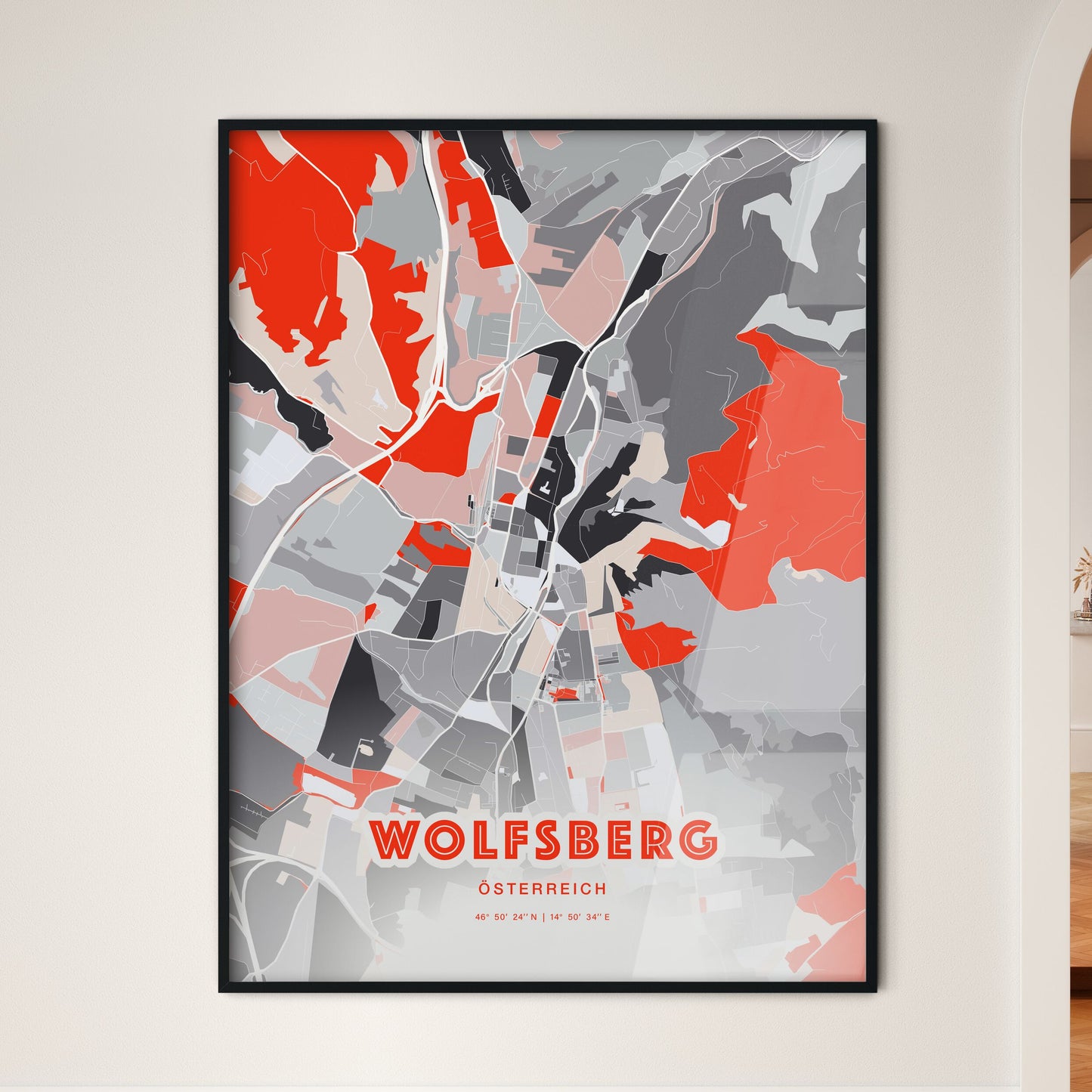 Colorful WOLFSBERG AUSTRIA Fine Art Map Modern