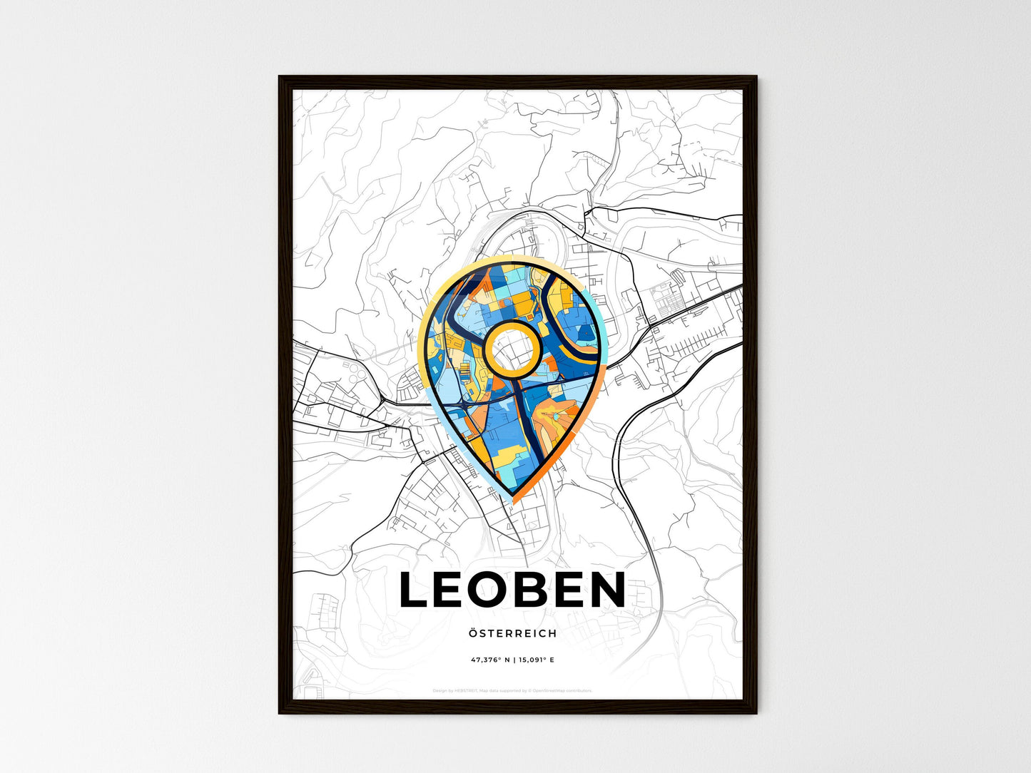 Leoben Austria wedding art map with pointer icon