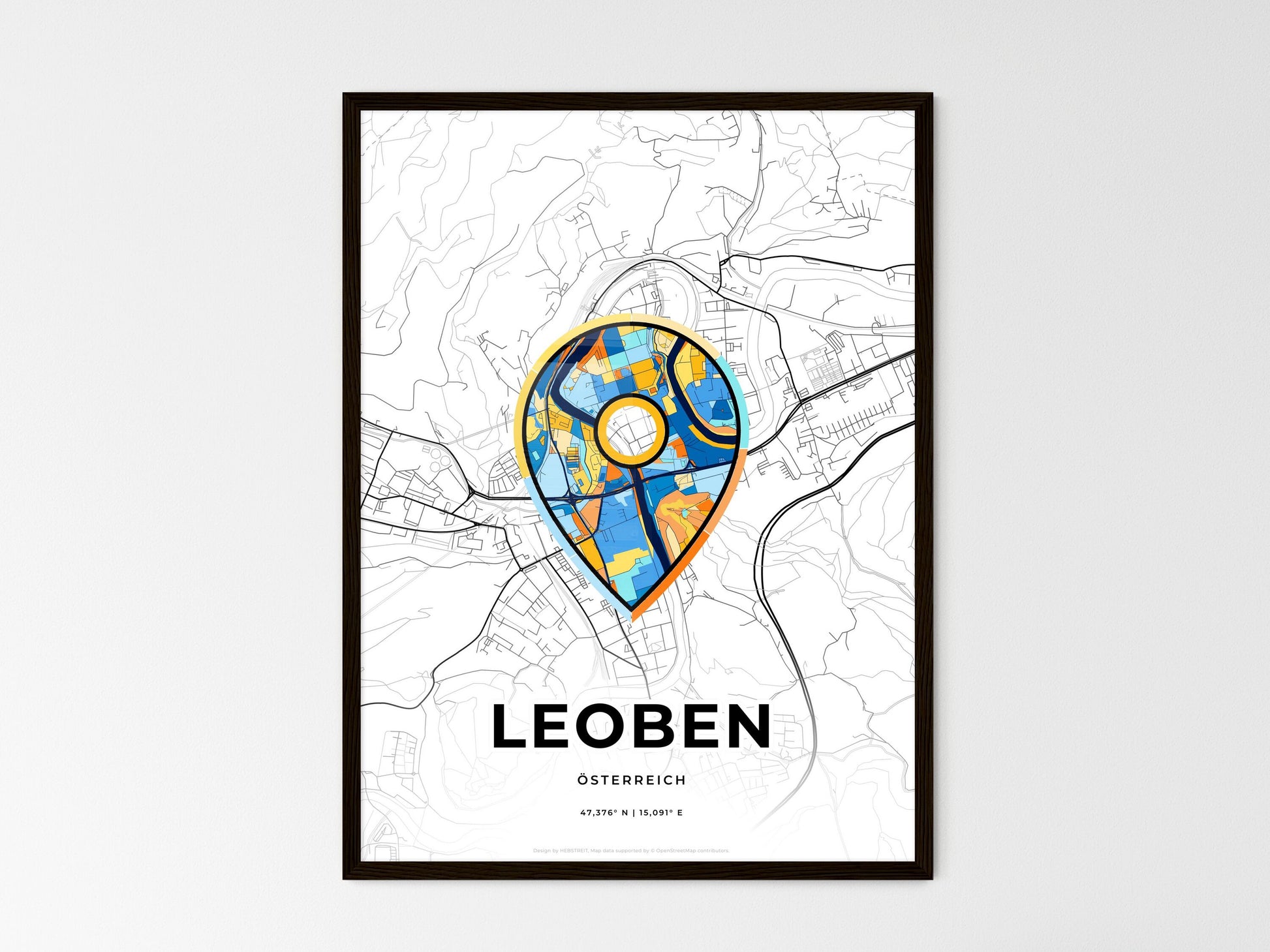 Leoben Austria wedding art map with pointer icon