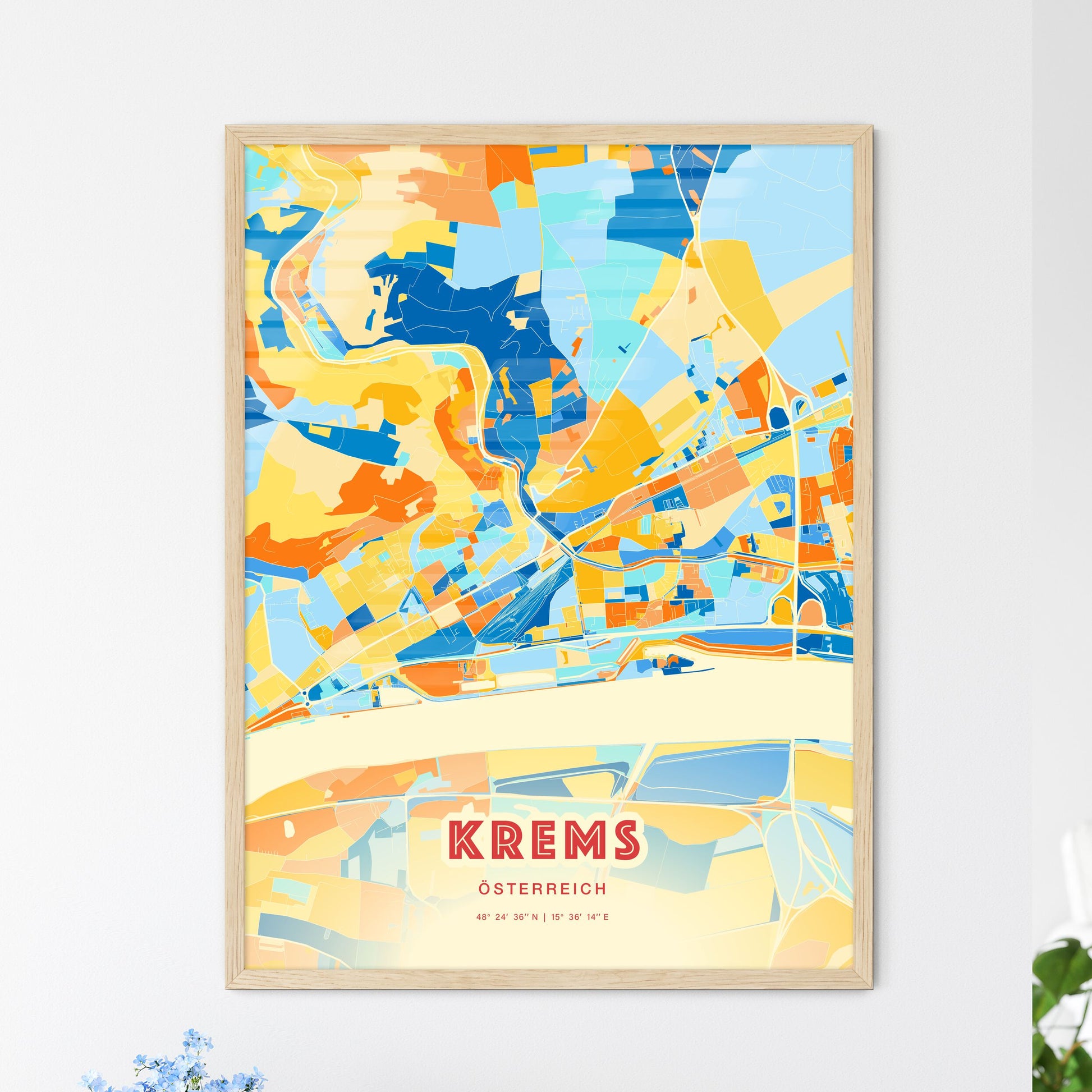 Colorful KREMS AUSTRIA Fine Art Map Blue Orange