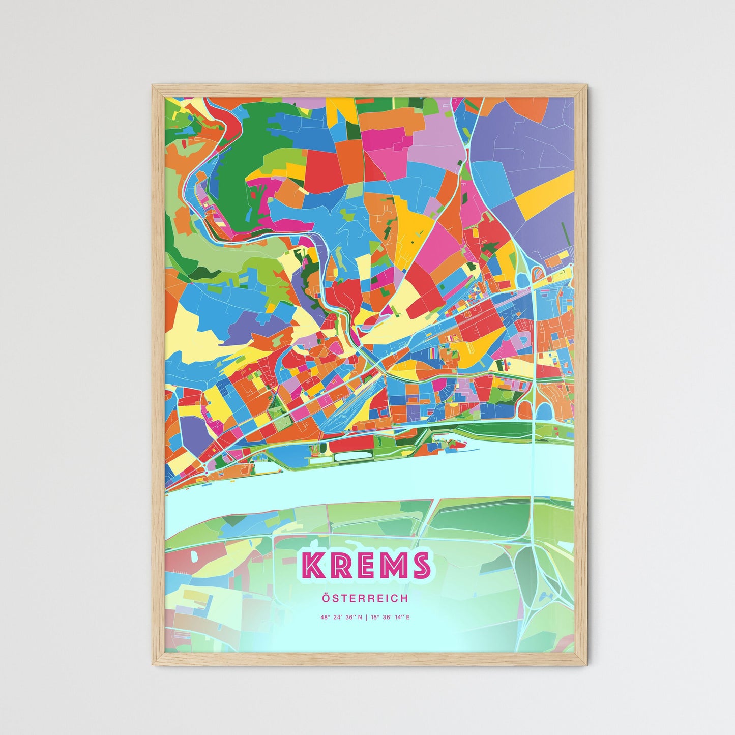 Colorful KREMS AUSTRIA Fine Art Map Crazy Colors