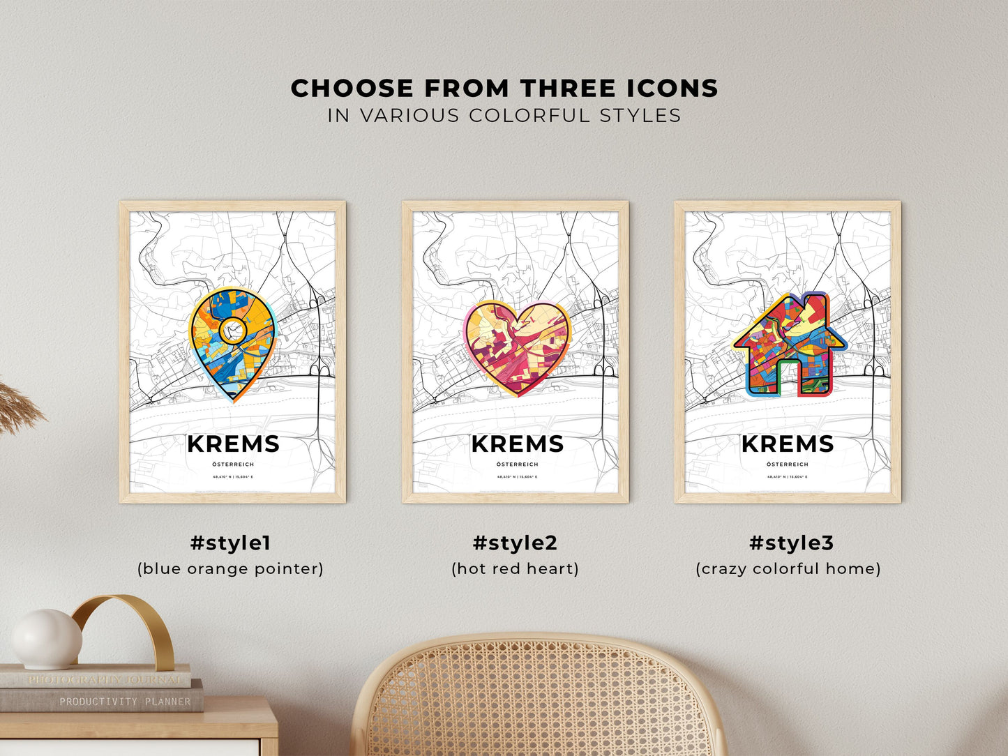 Krems Austria maps with colorful icons