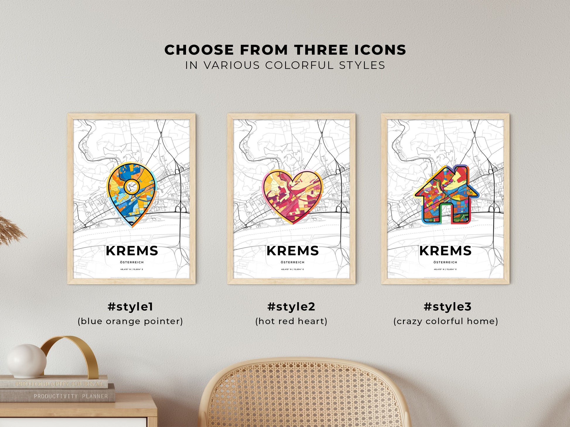 Krems Austria maps with colorful icons