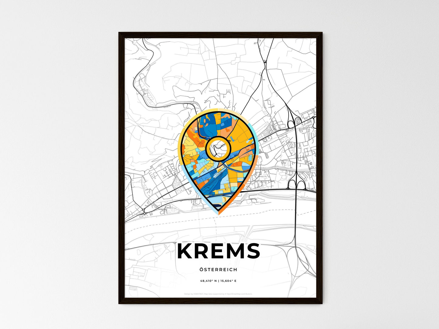 Krems Austria wedding art map with pointer icon