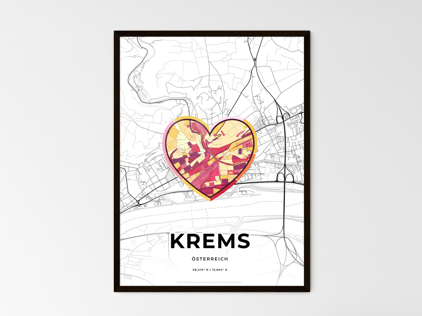 Krems Austria wedding art map with heart icon