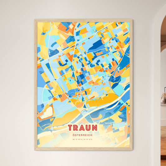 Colorful TRAUN AUSTRIA Fine Art Map Blue Orange