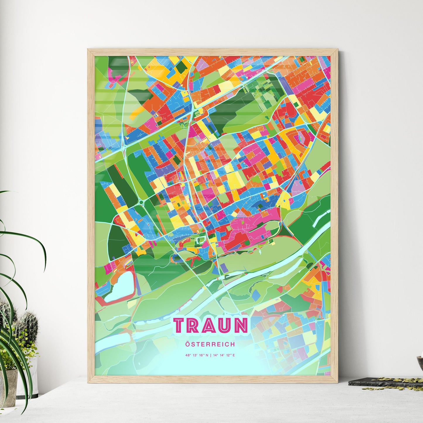 Colorful TRAUN AUSTRIA Fine Art Map Crazy Colors