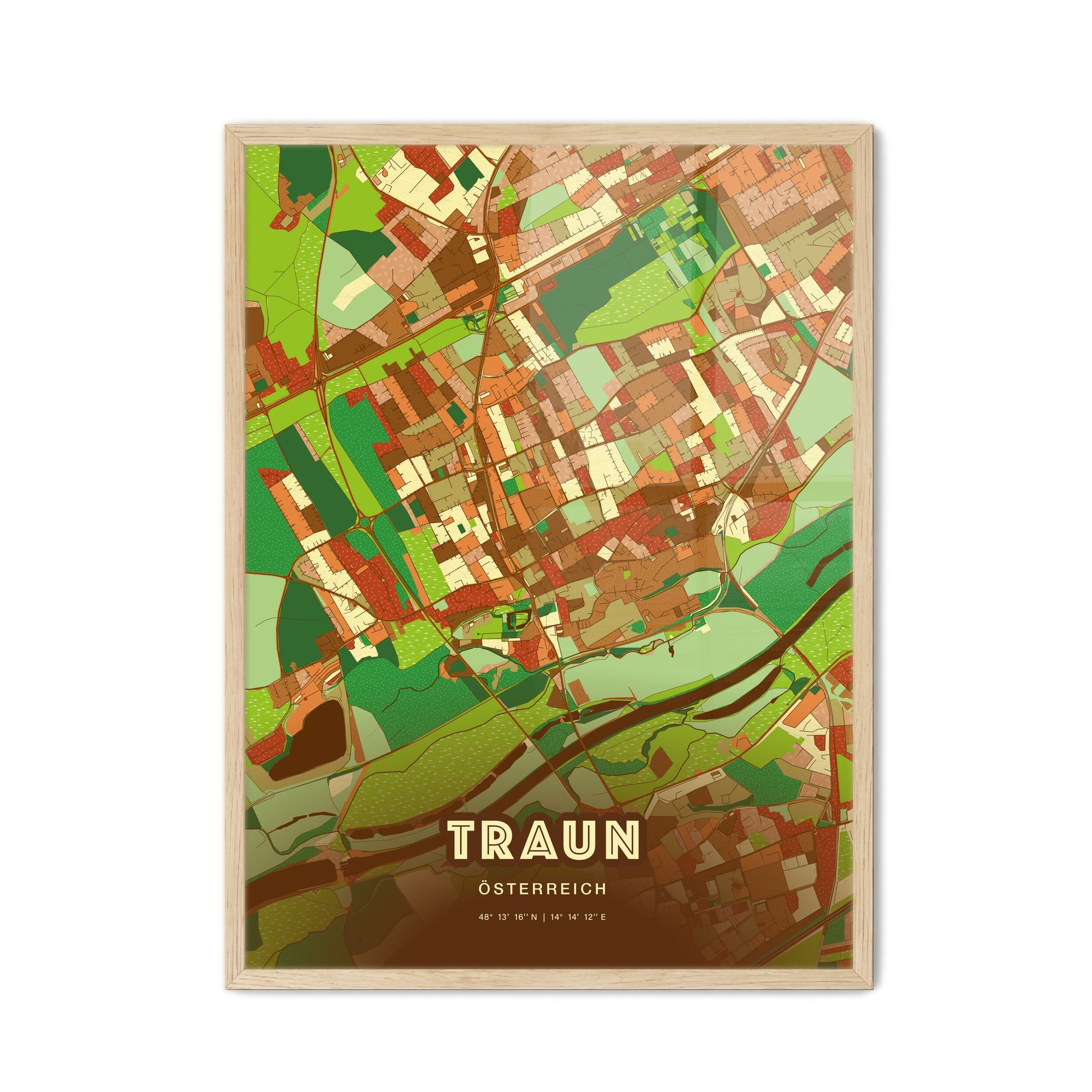 Colorful TRAUN AUSTRIA Fine Art Map Farmhouse