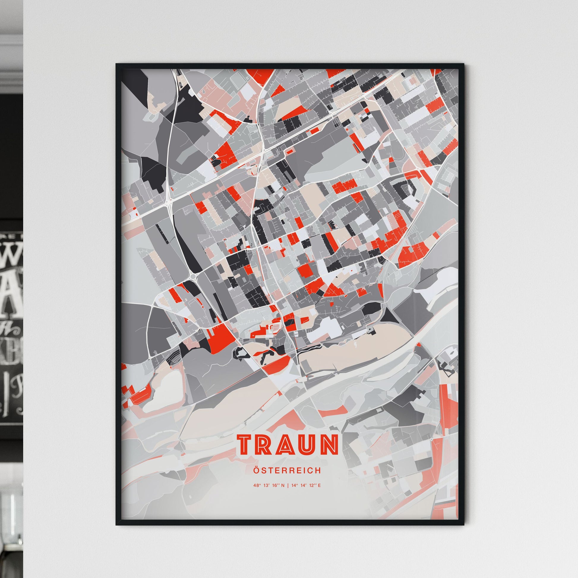 Colorful TRAUN AUSTRIA Fine Art Map Modern