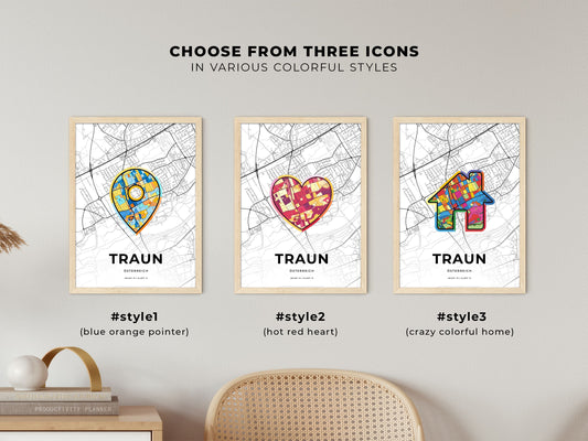 Traun Austria maps with colorful icons