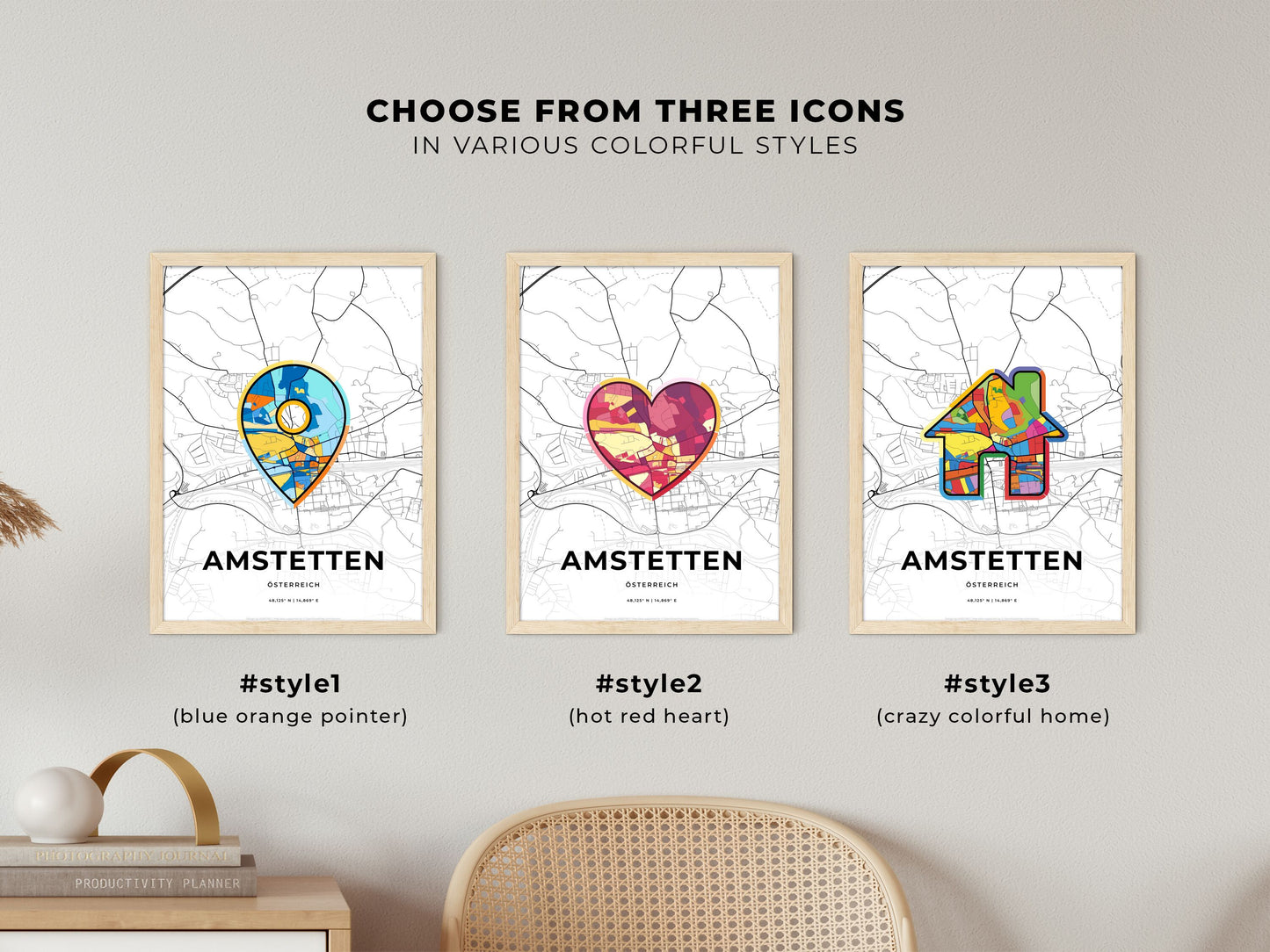 Amstetten Austria maps with colorful icons