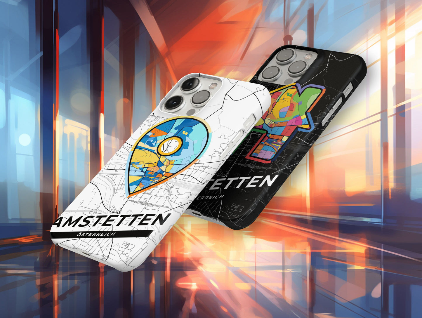 Amstetten Österreich slim phone case with colorful icon. Birthday, wedding or housewarming gift. Couple match cases.