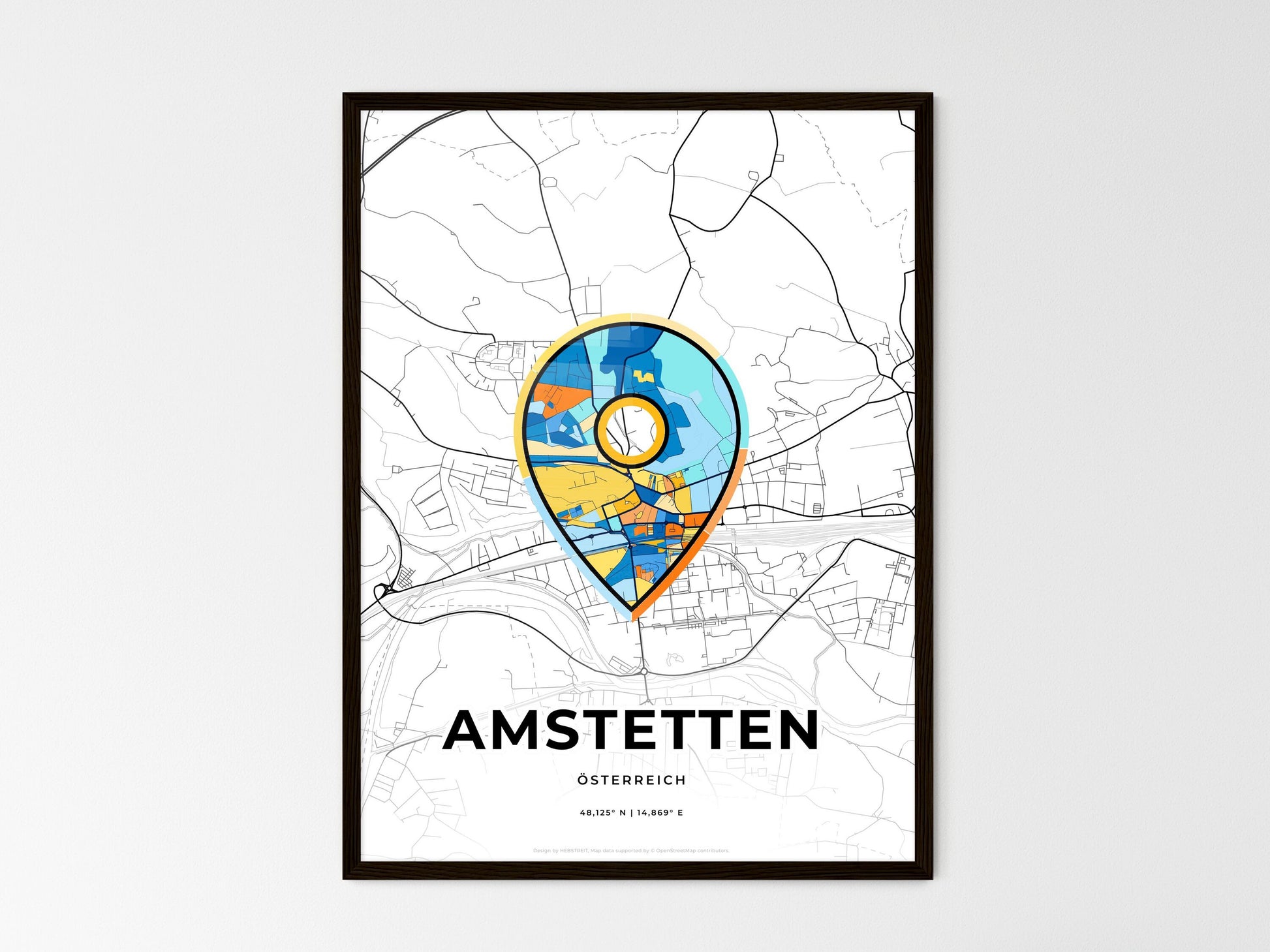 Amstetten Austria wedding art map with pointer icon