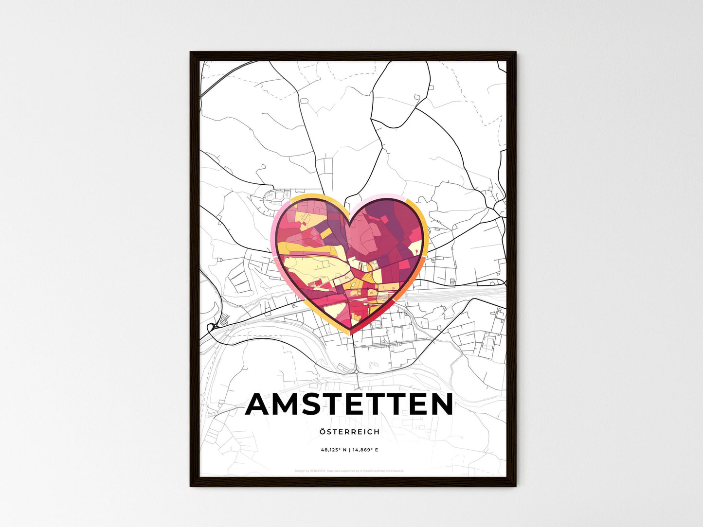 Amstetten Austria wedding art map with heart icon