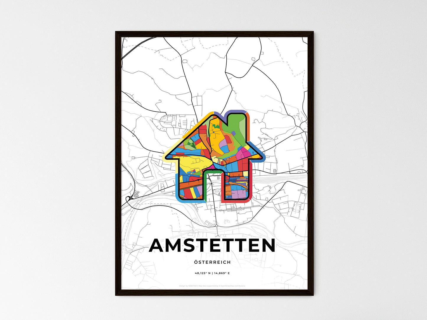 Amstetten Austria wedding art map with home icon