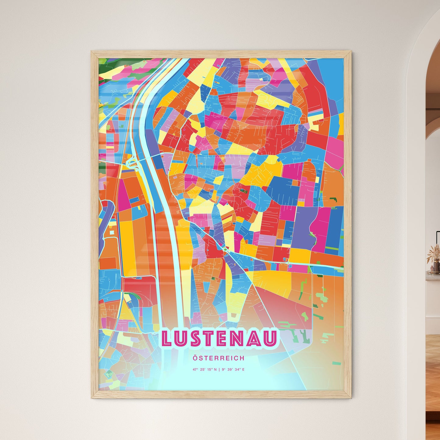 Colorful LUSTENAU AUSTRIA Fine Art Map Crazy Colors